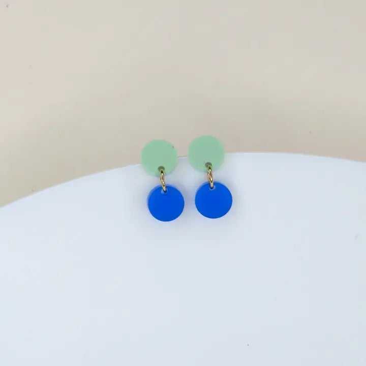 Dotty Earrings - Light Green + Deep Blue