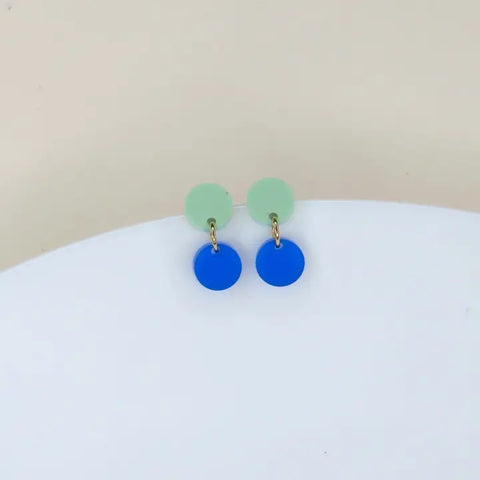 Dotty Earrings - Light Green + Deep Blue