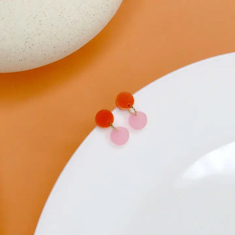 Dotty Earrings - Orange + Ice Pink