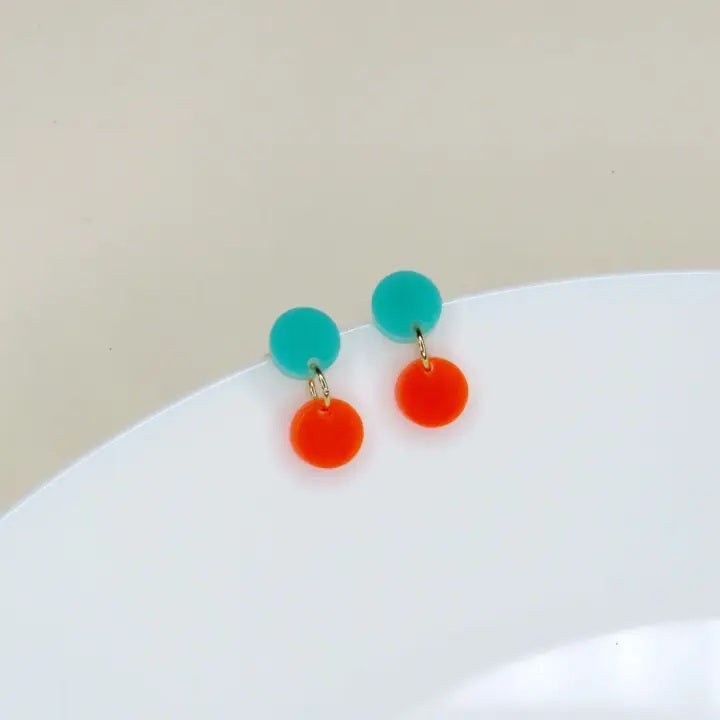 Dotty Earrings - Turquoise + neon orange