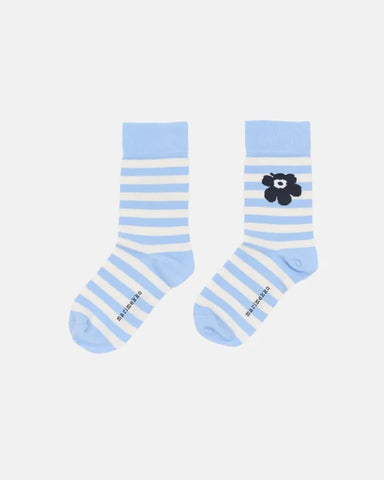 Kasvaa Tasaraita Unikko One Socks - Light Blue/White