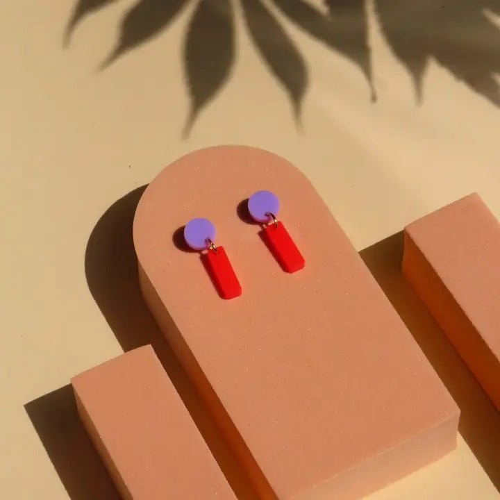 Mini Sticks Earrings - Lilac + Fire Red