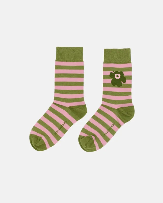 Kasvaa Tasaraita Unikko One Socks - Pink/Olive