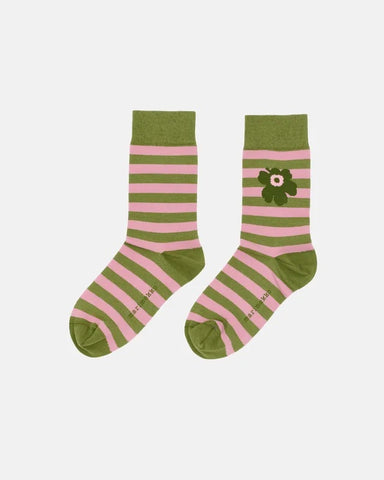 Kasvaa Tasaraita Unikko One Socks - Pink/Olive