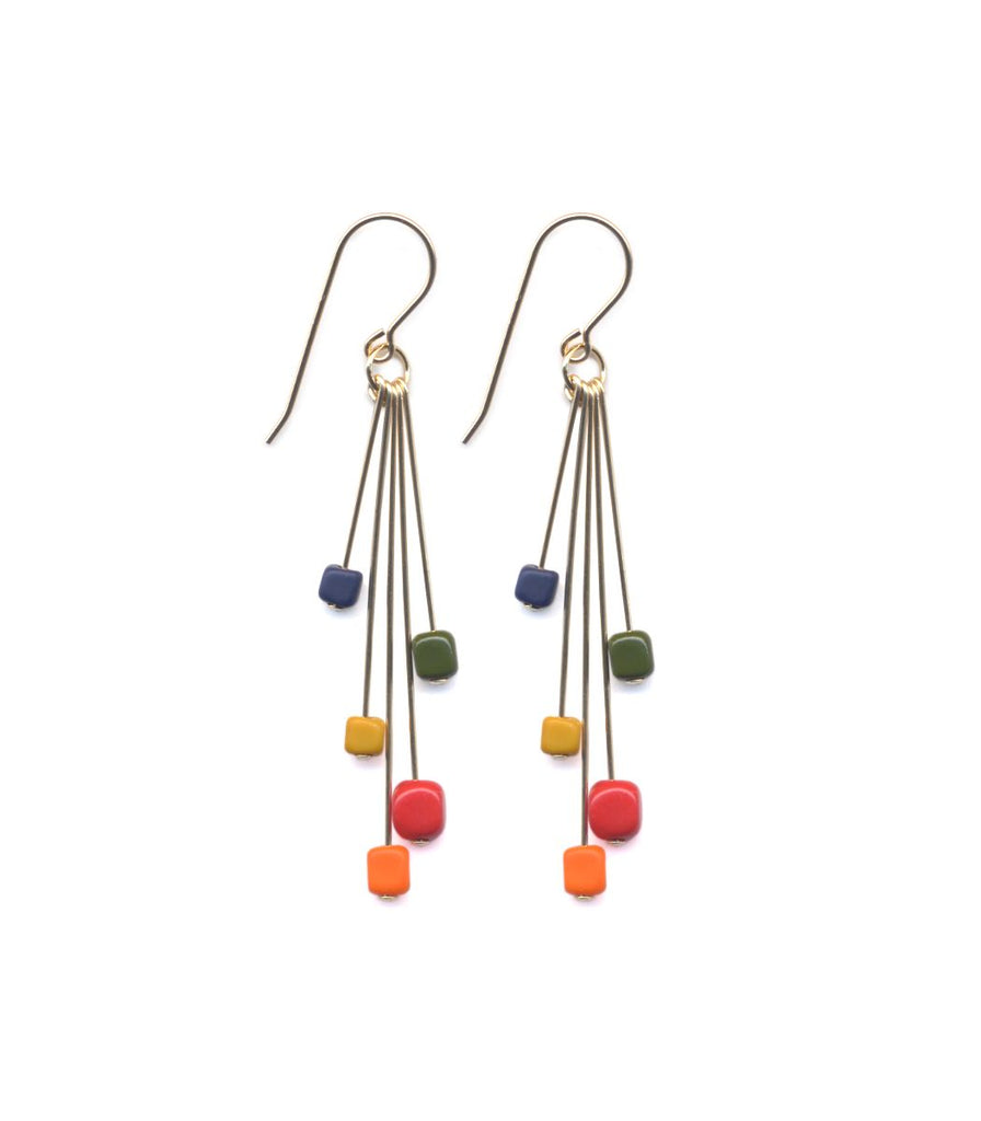 Rainbow Square Cluster Earrings