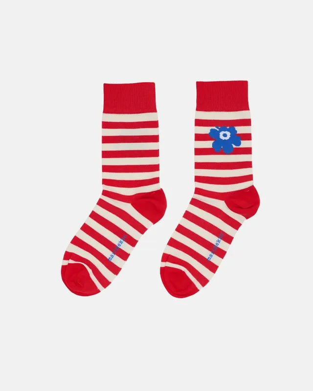 Kasvaa Tasaraita Unikko One Socks - Red/White