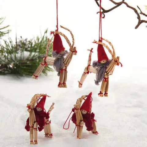 Straw Pixie Ornaments - Set of 4