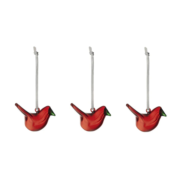 iittala Mini Glass Bird Ornaments - Red, Set of Three