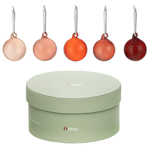 iittala Red Glass Ball Ornaments - Set of Five