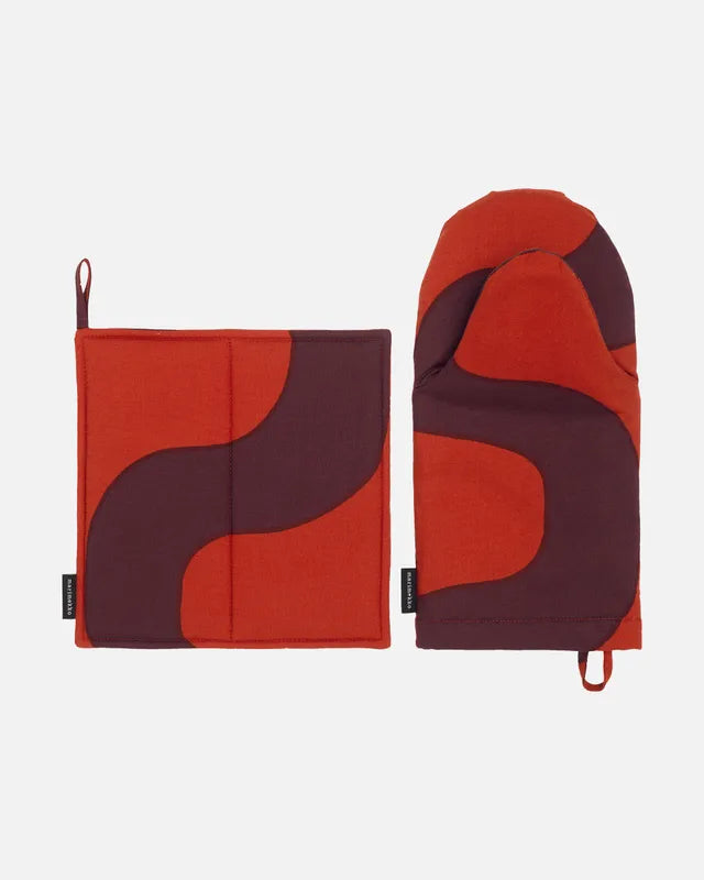 Seireeni Oven Mitten & Pot Holder Set - Dark Red