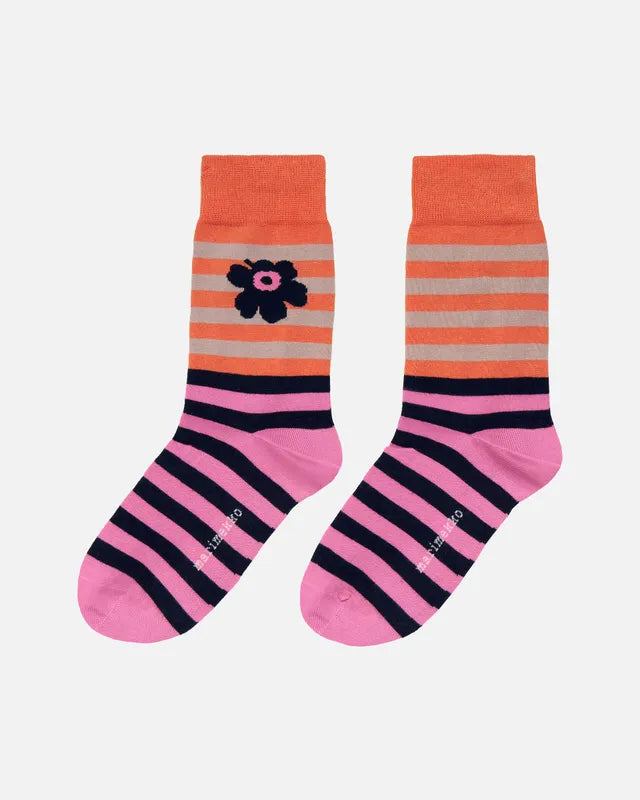Kasvaa Tasaraita Unikko Two Socks - Peach